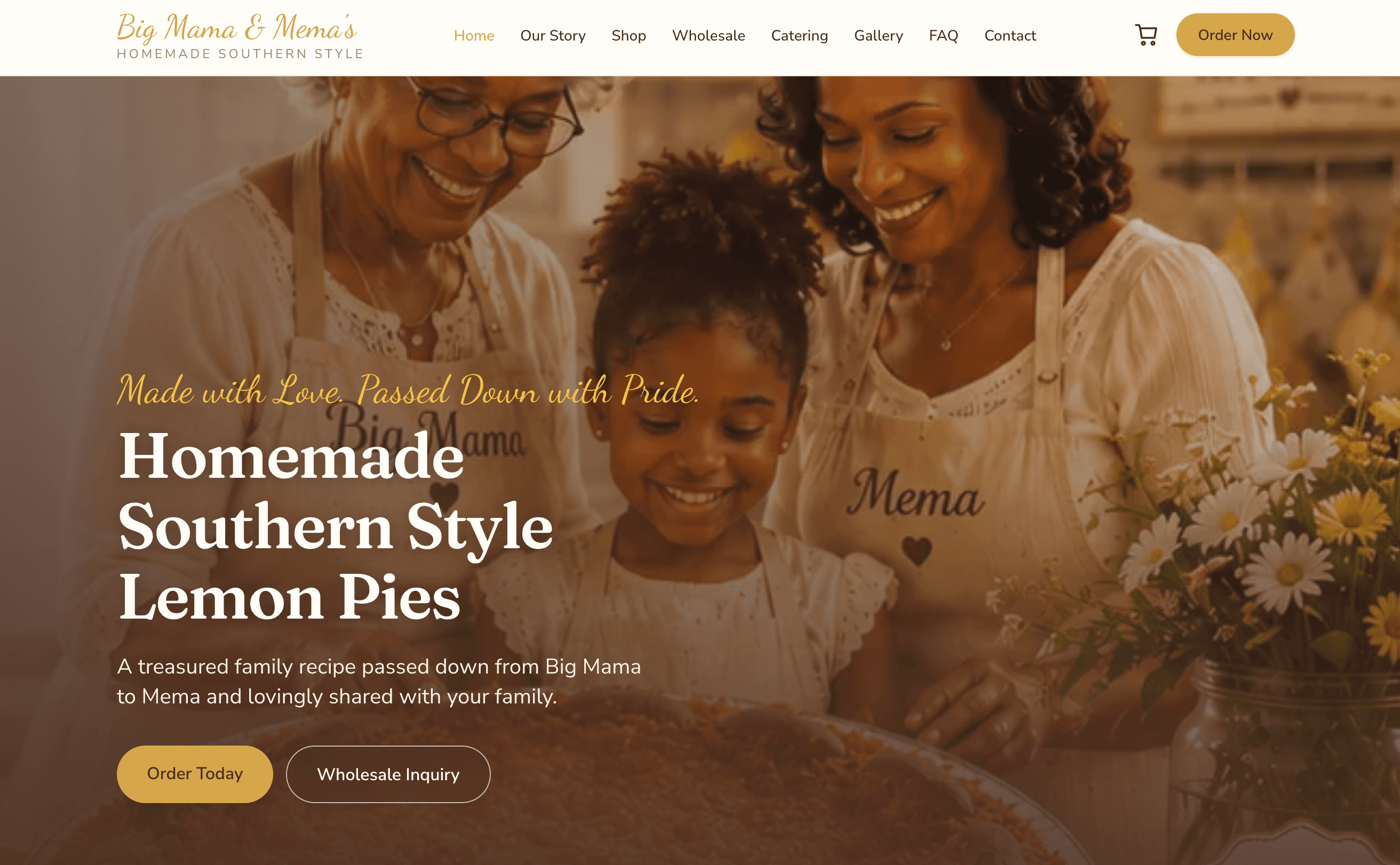 Screenshot of the Big Mama & Mema's Pies website