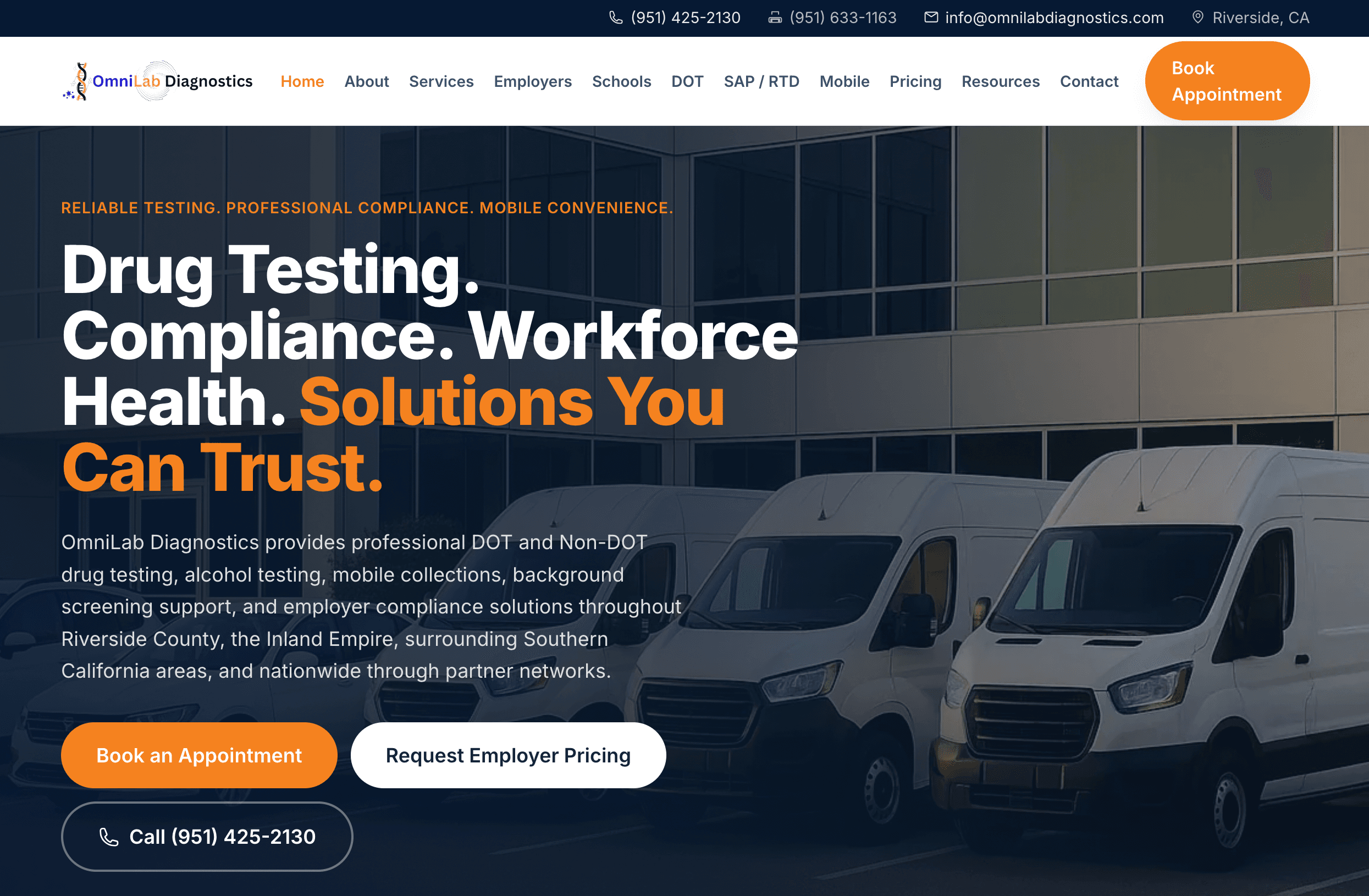 Screenshot of the OmniLab Diagnostics website