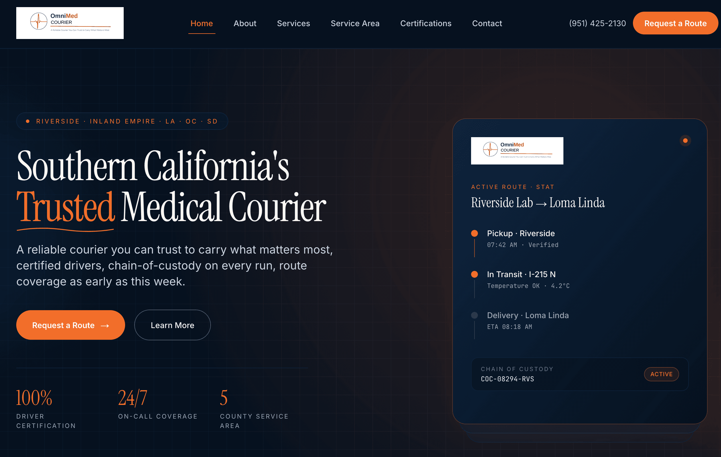 Screenshot of the OmniMed Courier website